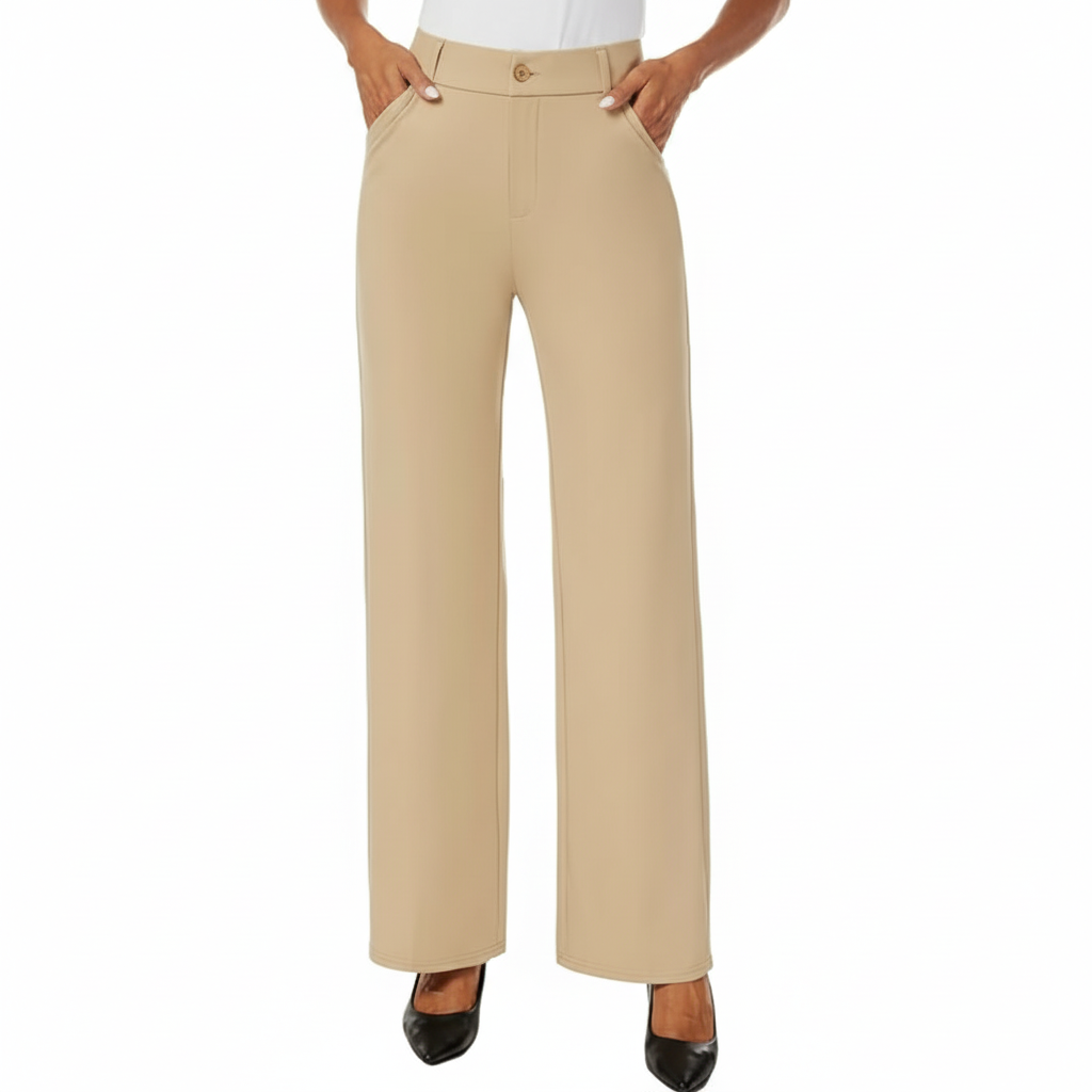 [Copy]High Rise Straight Pants With Button Detail And Pocket For Women