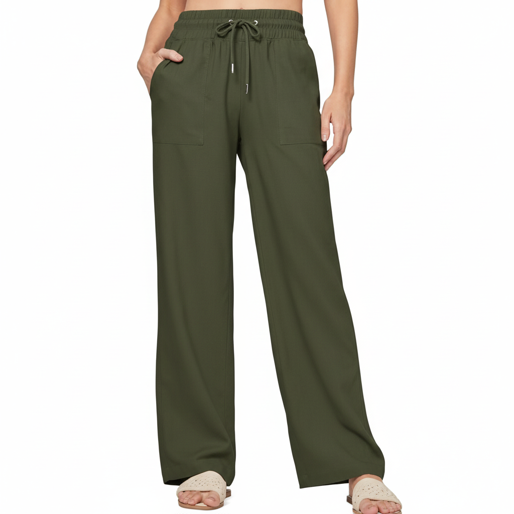 Wide Vertical Casual Textile Pants For WomenWide Fit Casual Summer Palazzo Pants With Pockets For Women  - Image 11