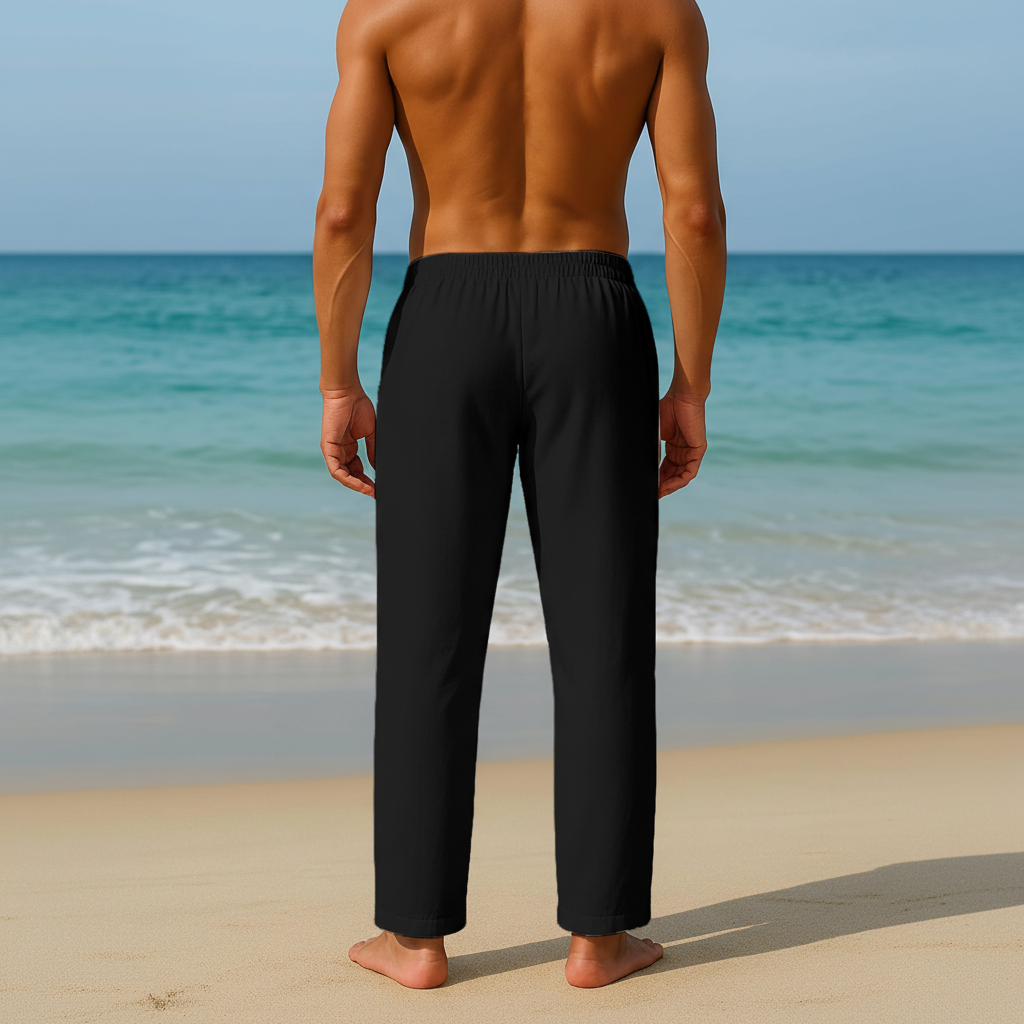 Summer Beach Drawstring Linen Pants for MenSummer Casual Loose Fit Beach Pants With Elastic Drawstring For Men - Image 48