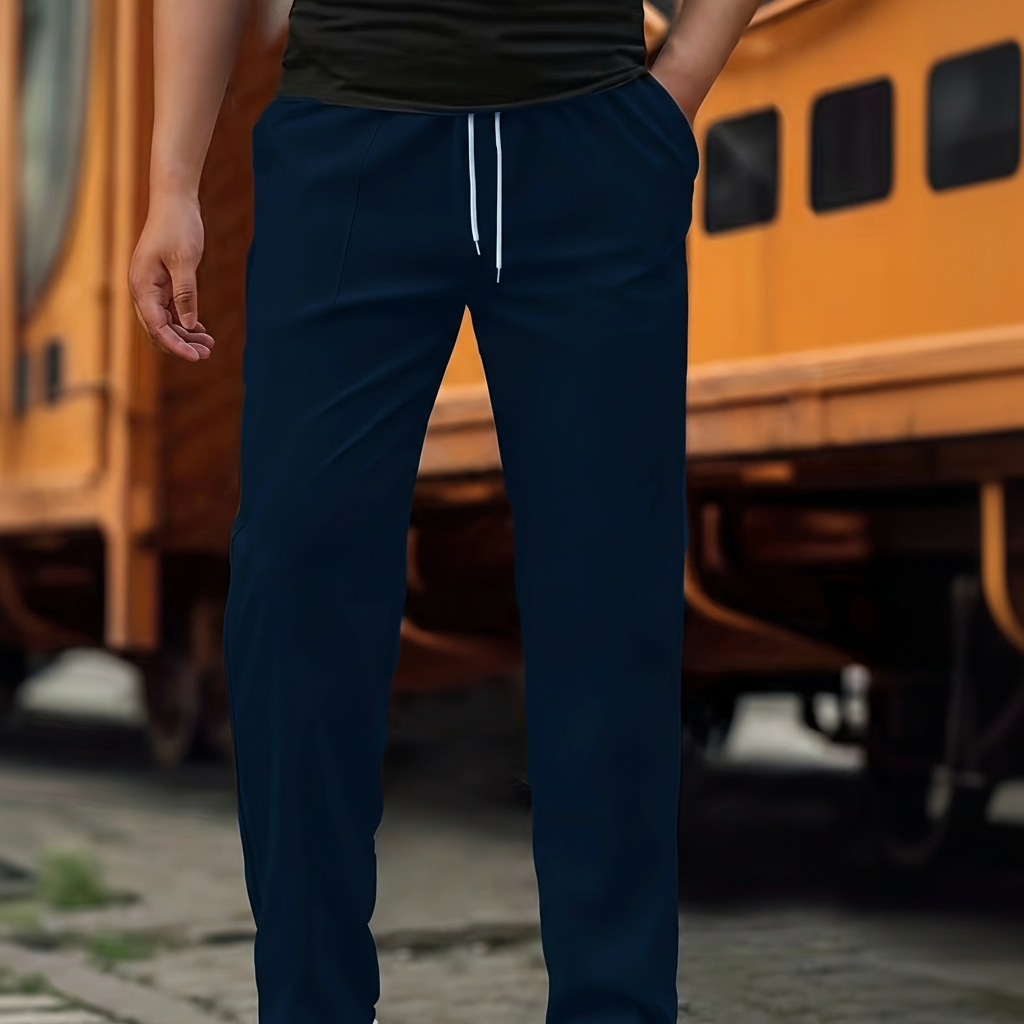 Casual Straight Cut Pants With Slight Stretch For Daily Wear