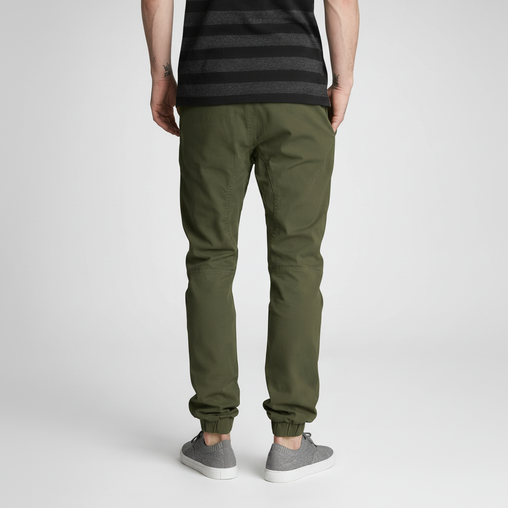 Twill Jogger Pants With Stretch Comfort And Ribbed Hem For Men