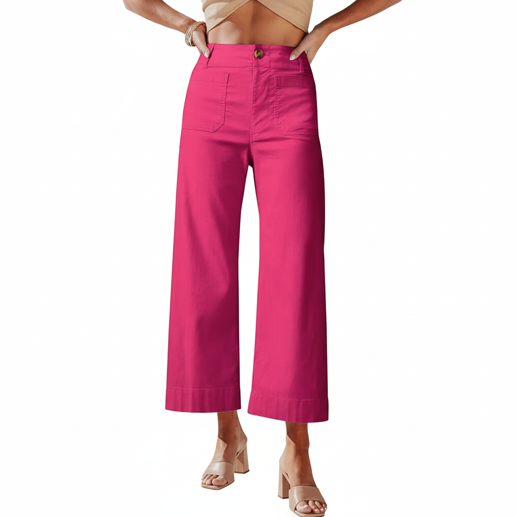High Waist Cropped Wide PantsHigh Rise Cropped Wide Straight Fit Pants With Pockets  - Image 20