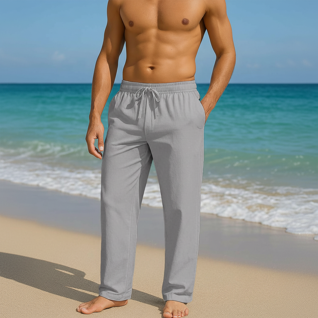 Summer Beach Drawstring Linen Pants for MenSummer Casual Loose Fit Beach Pants With Elastic Drawstring For Men - Image 19