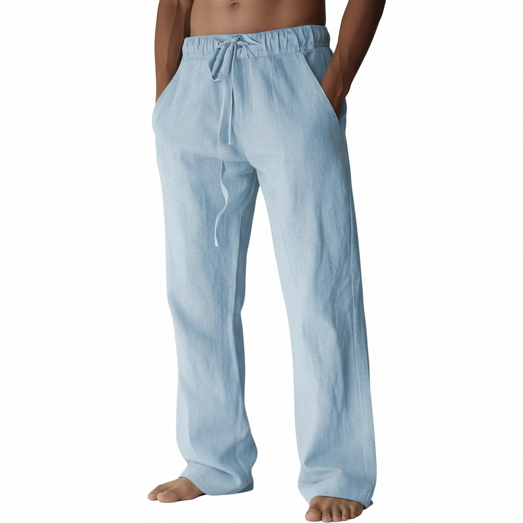 Summer Beach Drawstring Linen Pants for MenSummer Casual Loose Fit Beach Pants With Elastic Drawstring For Men - Image 20