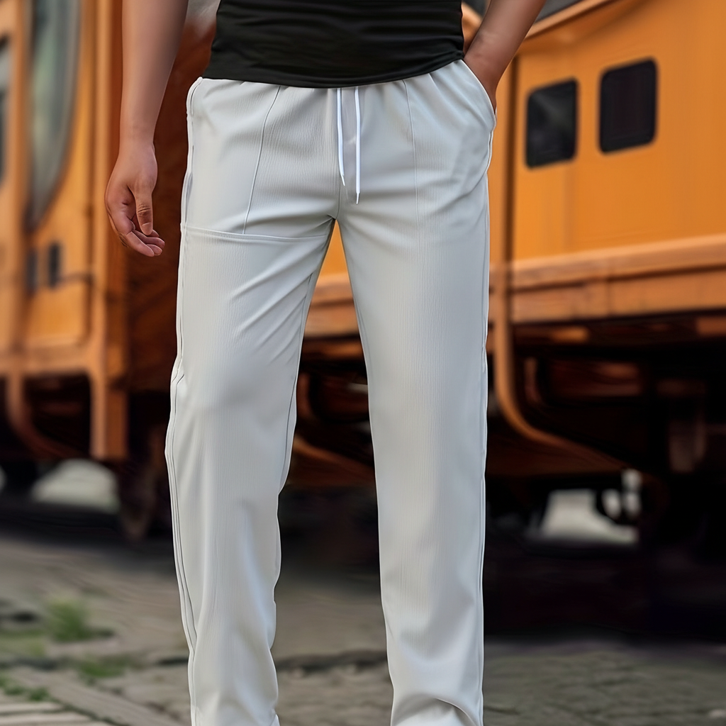 Casual Straight Cut Pants With Slight Stretch For Daily Wear