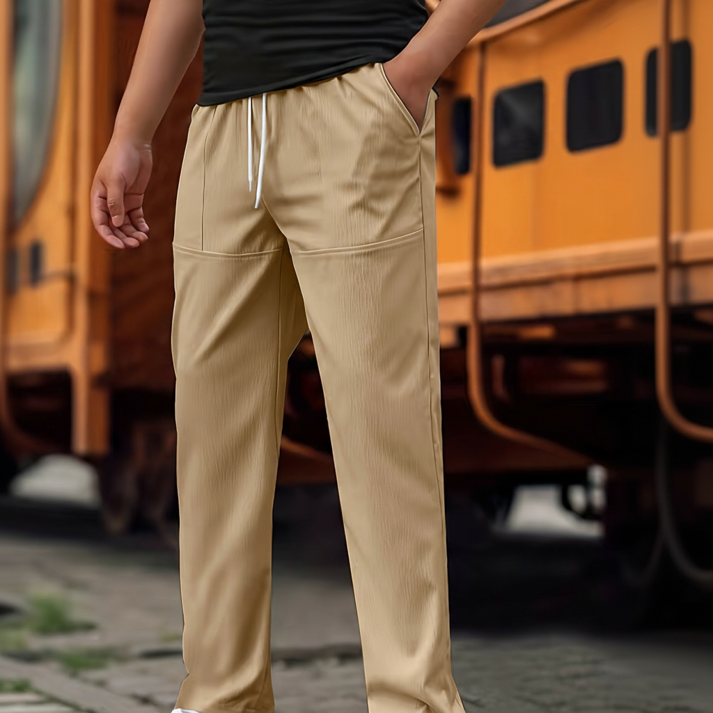 Casual Straight Cut Pants With Slight Stretch For Daily Wear