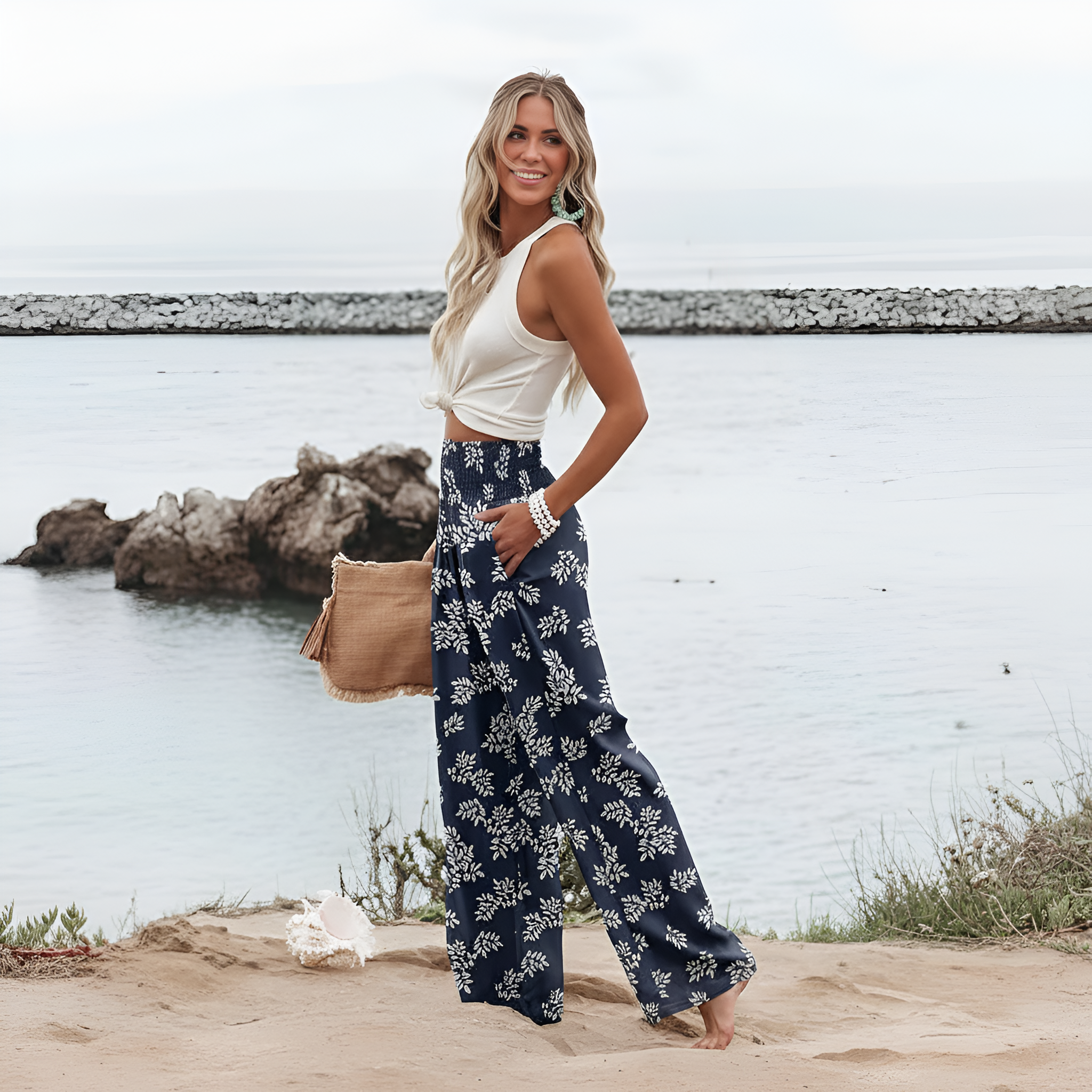 Casual High Rise Palazzo With Pocket For Women