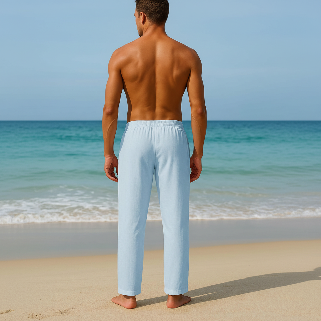 Summer Beach Drawstring Linen Pants for MenSummer Casual Loose Fit Beach Pants With Elastic Drawstring For Men - Image 23