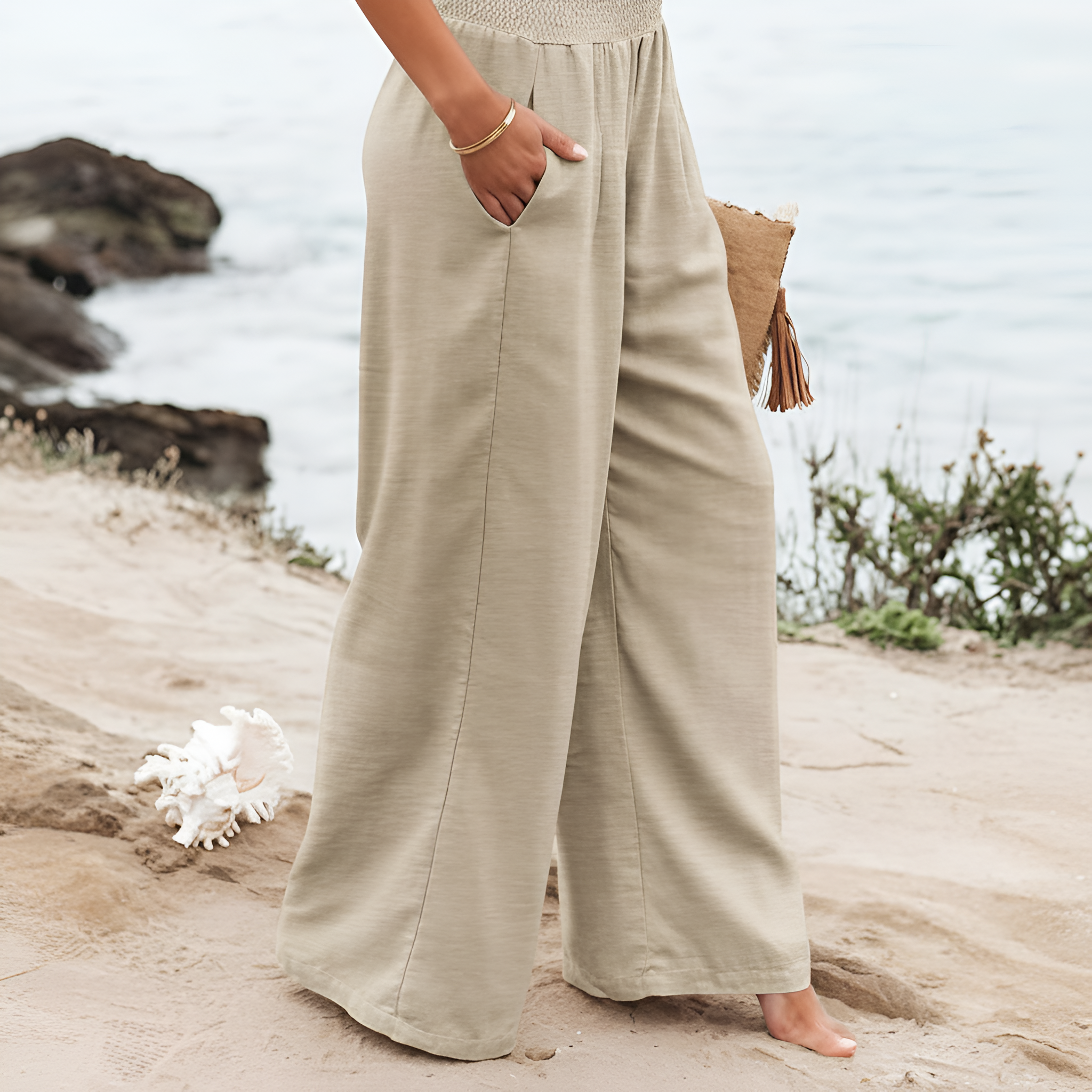 Casual High Rise Palazzo With Pocket For Women
