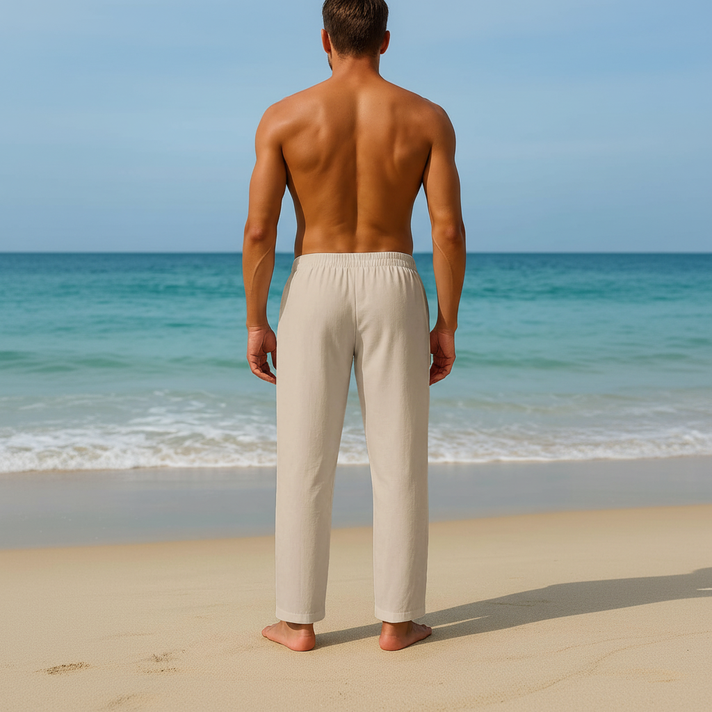 Summer Beach Drawstring Linen Pants for MenSummer Casual Loose Fit Beach Pants With Elastic Drawstring For Men - Image 5