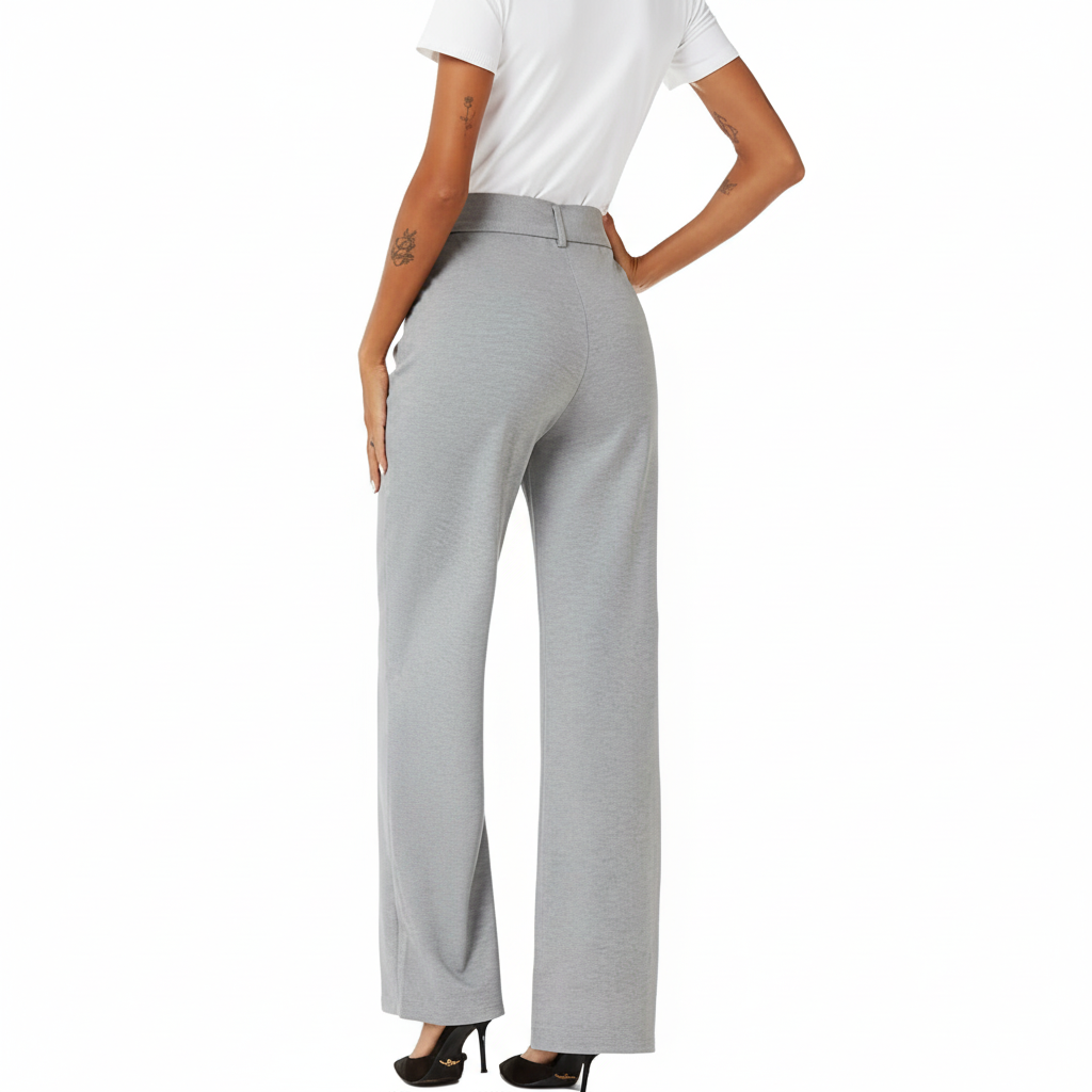 [Copy]High Rise Straight Pants With Button Detail And Pocket For WomenHigh Rise Wide Straight Fit Casual Trousers With Pockets For Women - Image 9