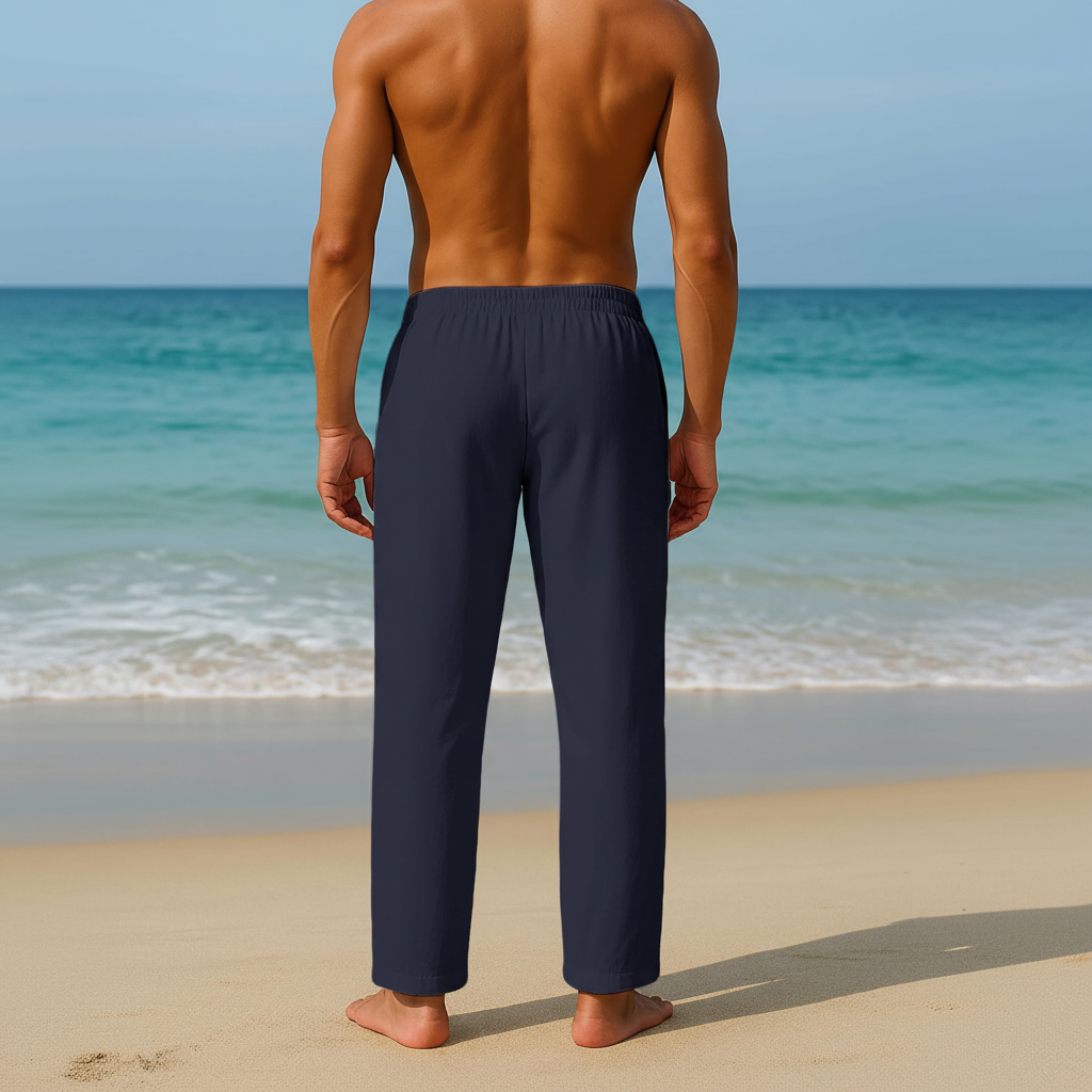 Summer Beach Drawstring Linen Pants for MenSummer Casual Loose Fit Beach Pants With Elastic Drawstring For Men - Image 10
