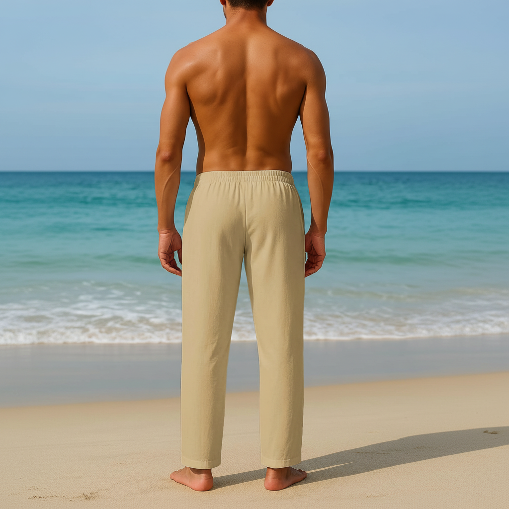 Summer Beach Drawstring Linen Pants for MenSummer Casual Loose Fit Beach Pants With Elastic Drawstring For Men - Image 28
