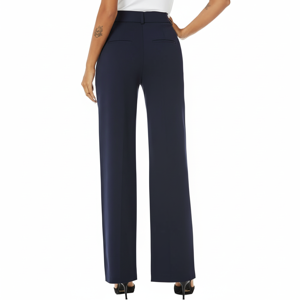 [Copy]High Rise Straight Pants With Button Detail And Pocket For WomenHigh Rise Wide Straight Fit Casual Trousers With Pockets For Women - Image 11