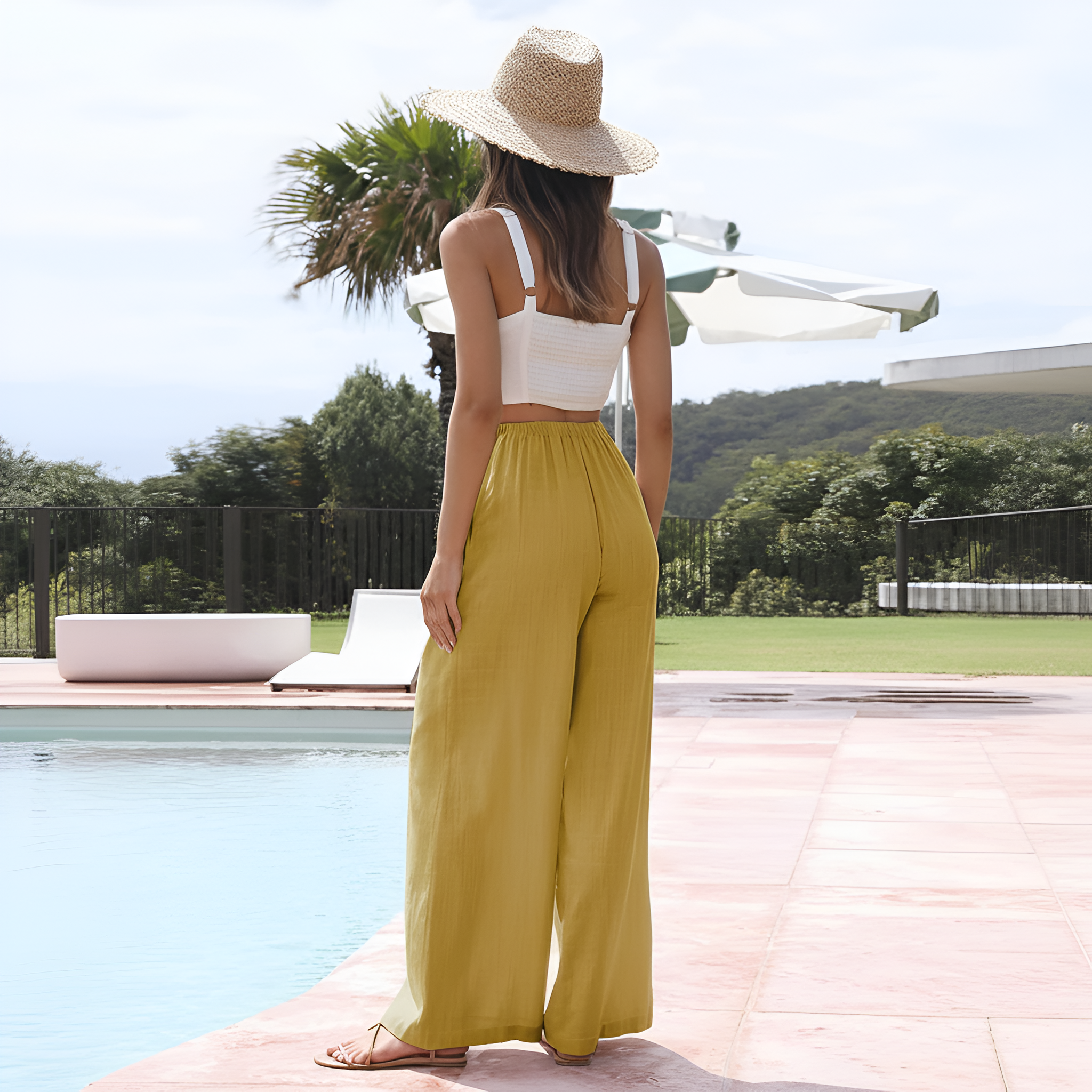 Flowy Summer Wide Fit Beach Palazzo Pants With Pockets For Women