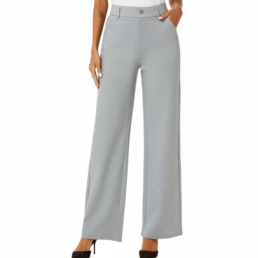 [Copy]High Rise Straight Pants With Button Detail And Pocket For WomenHigh Rise Wide Straight Fit Casual Trousers With Pockets For Women - Image 8