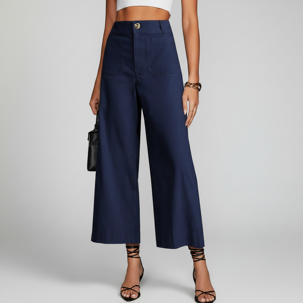 High Waist Cropped Wide PantsHigh Rise Cropped Wide Straight Fit Pants With Pockets  - Image 6