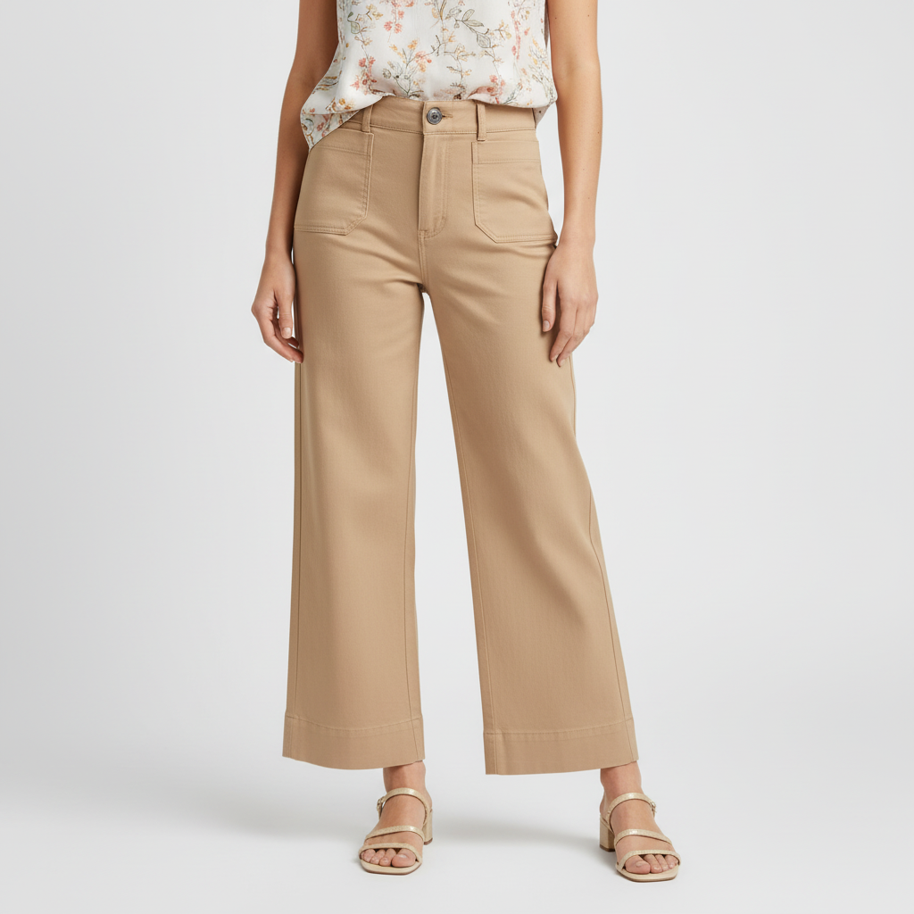High Waist Cropped Wide PantsHigh Rise Cropped Wide Straight Fit Pants With Pockets  - Image 8