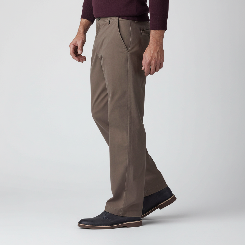 Straight Fit Casual Pants With Flex Comfort And Flat Front Style For Men