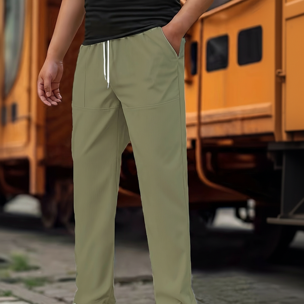 Casual Straight Cut Pants With Slight Stretch For Daily Wear