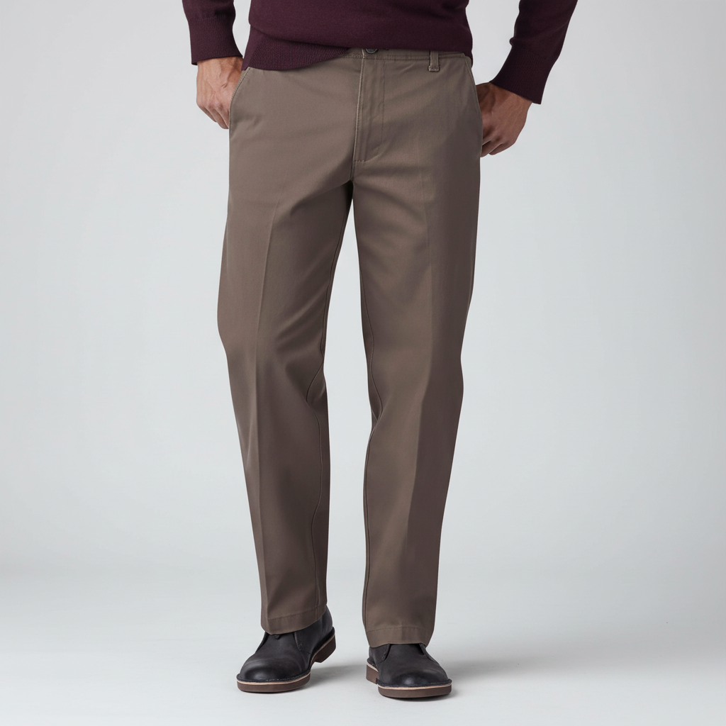 Straight Fit Casual Pants With Flex Comfort And Flat Front Style For Men