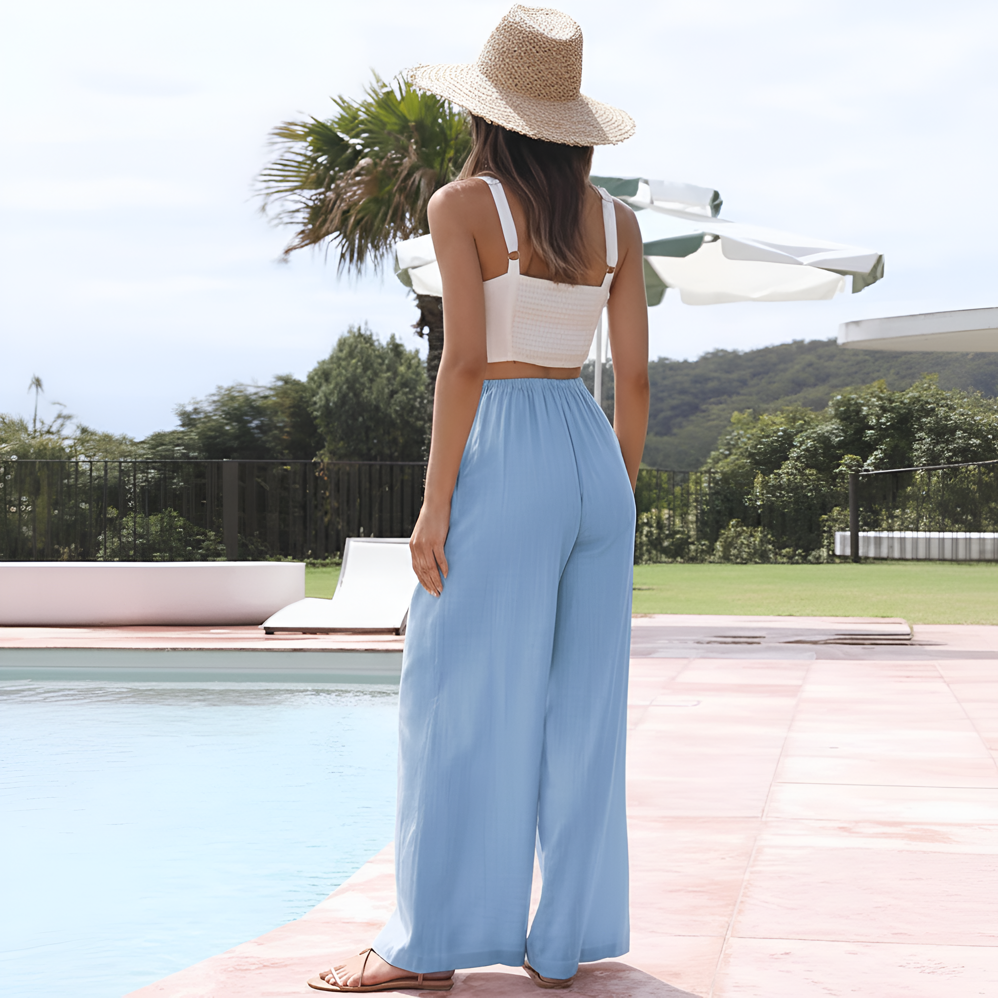 Flowy Summer Wide Fit Beach Palazzo Pants With Pockets For Women