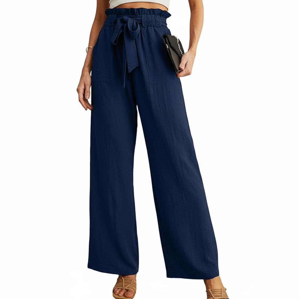 High Rise Adjustable Wide Fit Casual Trousers With Pockets For WomenHigh Rise Adjustable Wide Fit Casual Trousers With Pockets For Women - Image 12