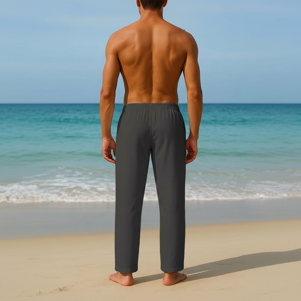 Summer Beach Drawstring Linen Pants for MenSummer Casual Loose Fit Beach Pants With Elastic Drawstring For Men - Image 13