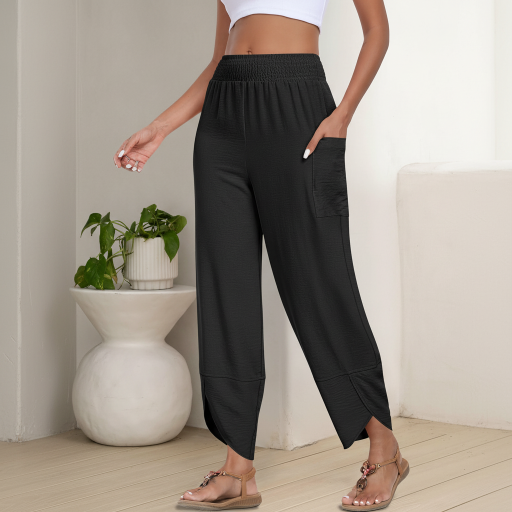 High Rise Capri Loose Fit Pants With Palazzo StyleHigh Waisted Cropped Palazzo Trousers - Image 4