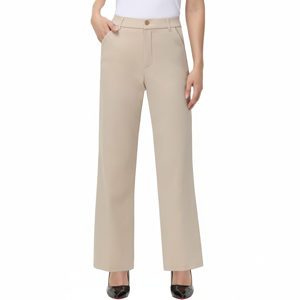 [Copy]High Rise Straight Pants With Button Detail And Pocket For WomenHigh Rise Wide Straight Fit Casual Trousers With Pockets For Women - Image 14