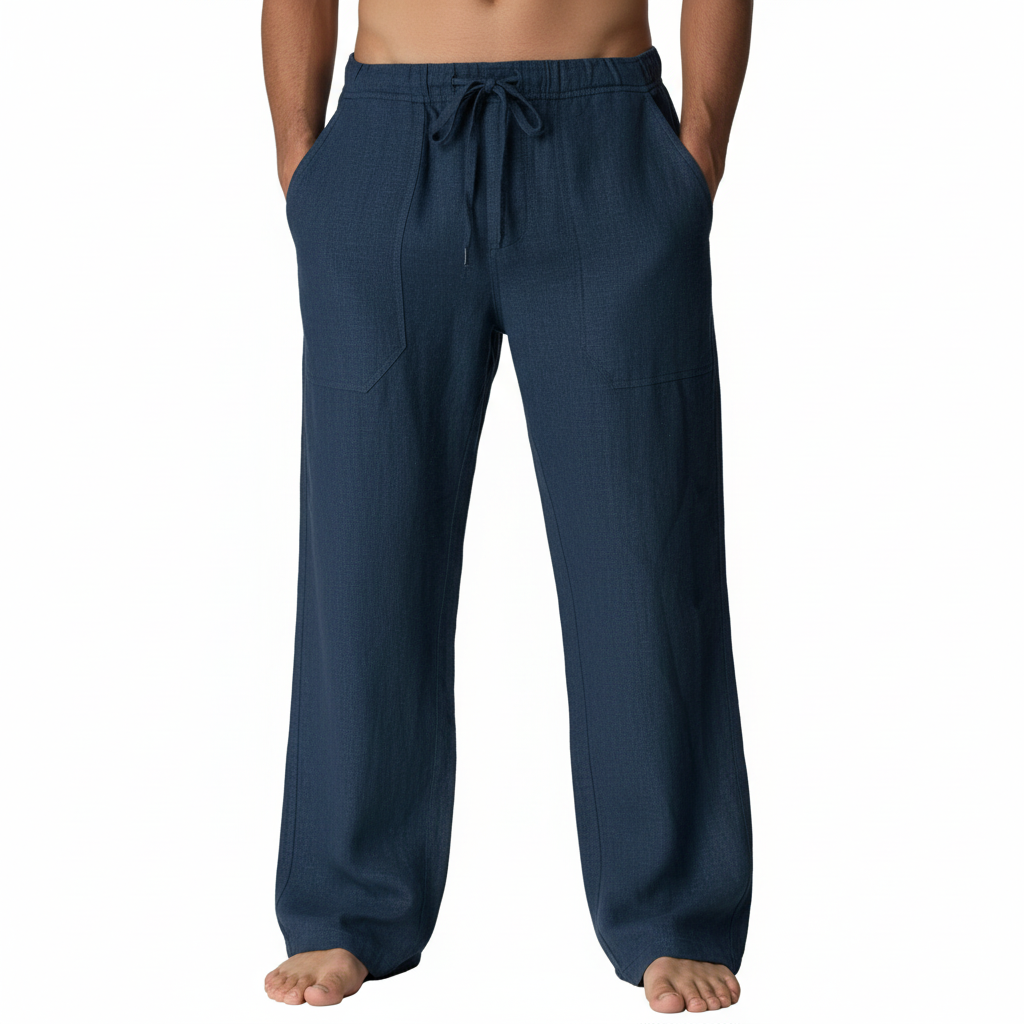 Linen Casual Pants With Drawstring And Loose Fit Style For Men