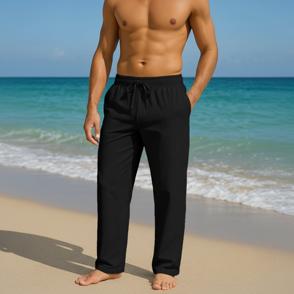 Summer Beach Drawstring Linen Pants for MenSummer Casual Loose Fit Beach Pants With Elastic Drawstring For Men - Image 49