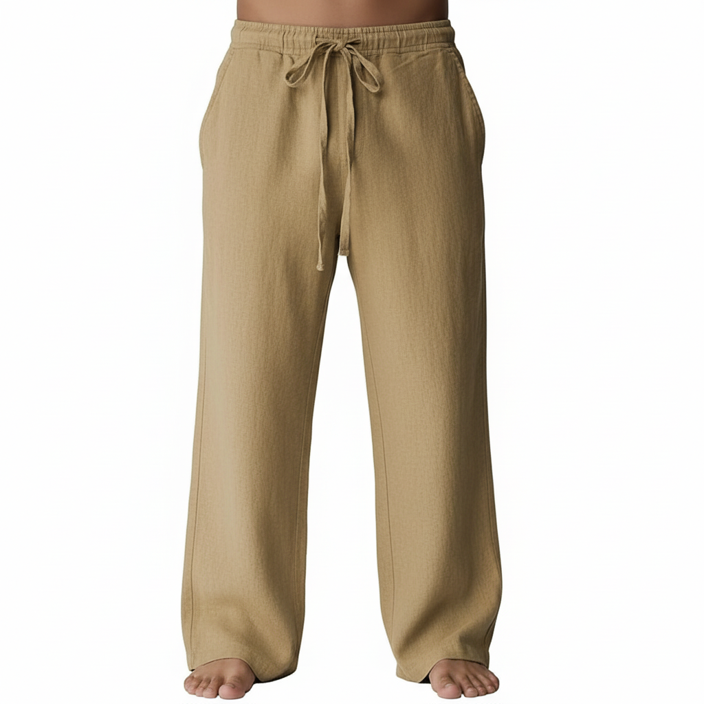 Summer Beach Drawstring Linen Pants for MenSummer Casual Loose Fit Beach Pants With Elastic Drawstring For Men - Image 25