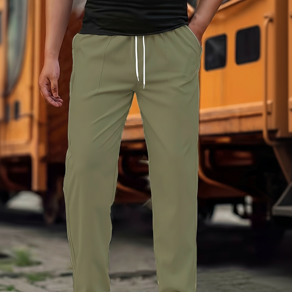 Casual Straight Cut Pants With Slight Stretch For Daily Wear