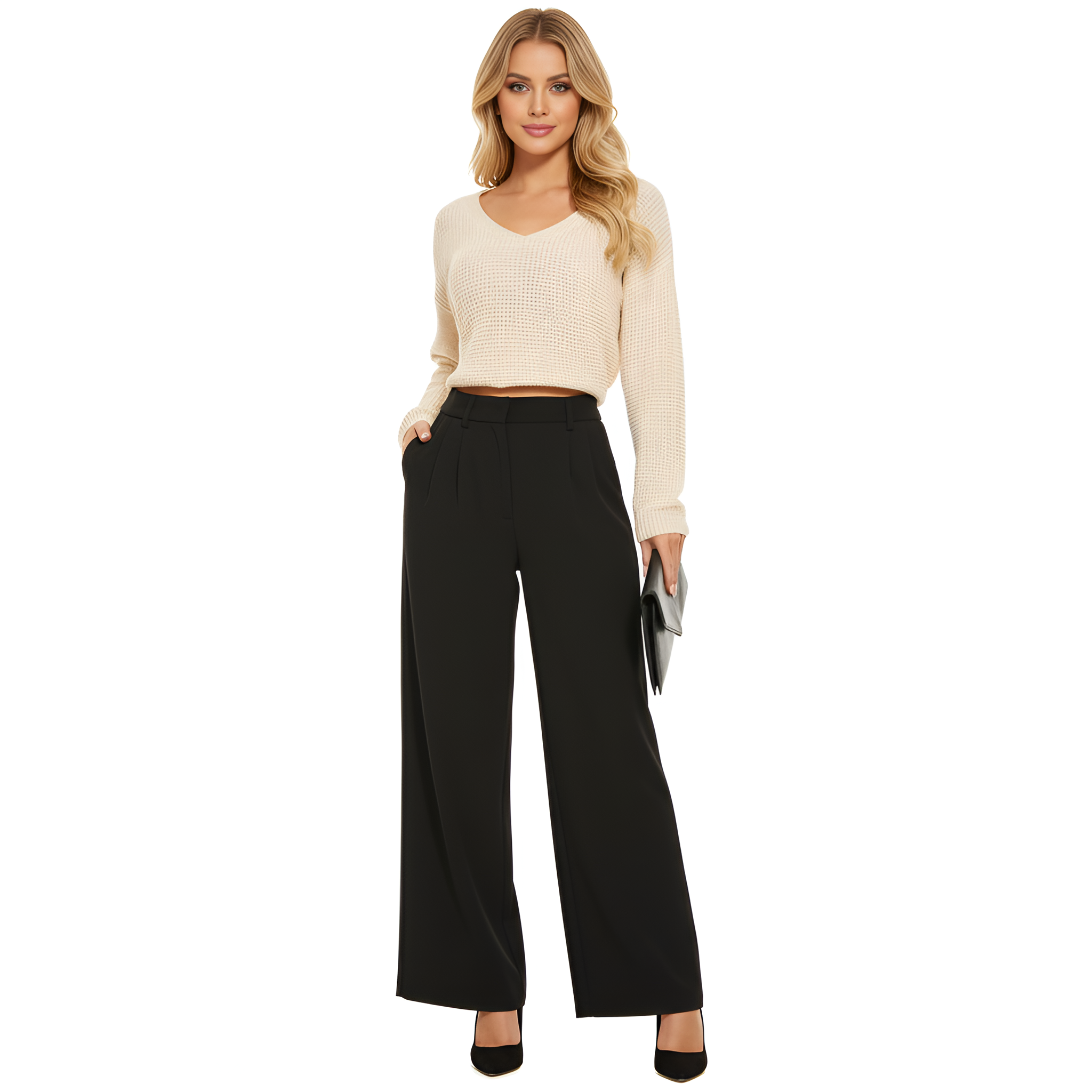 High Rise Long Straight Work Suit Pants For Women