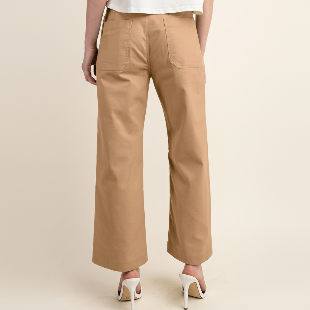 High Waist Cropped Wide PantsHigh Rise Cropped Wide Straight Fit Pants With Pockets  - Image 9
