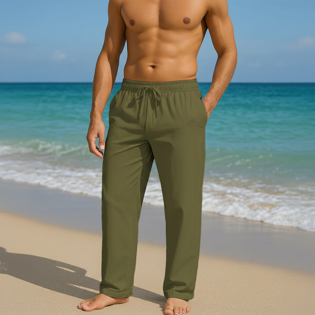 Summer Beach Drawstring Linen Pants for MenSummer Casual Loose Fit Beach Pants With Elastic Drawstring For Men - Image 38