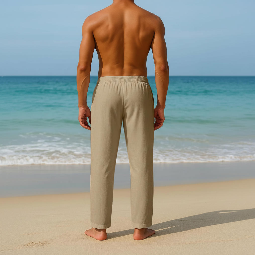 Summer Beach Drawstring Linen Pants for MenSummer Casual Loose Fit Beach Pants With Elastic Drawstring For Men - Image 44