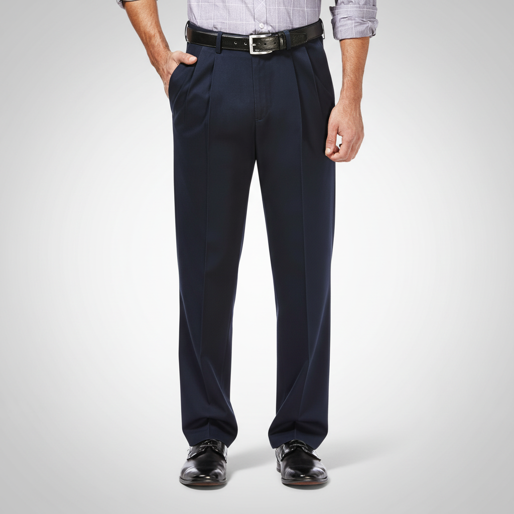 Classic Fit Pleated Pants With No Iron Finish And Clean Look For Men