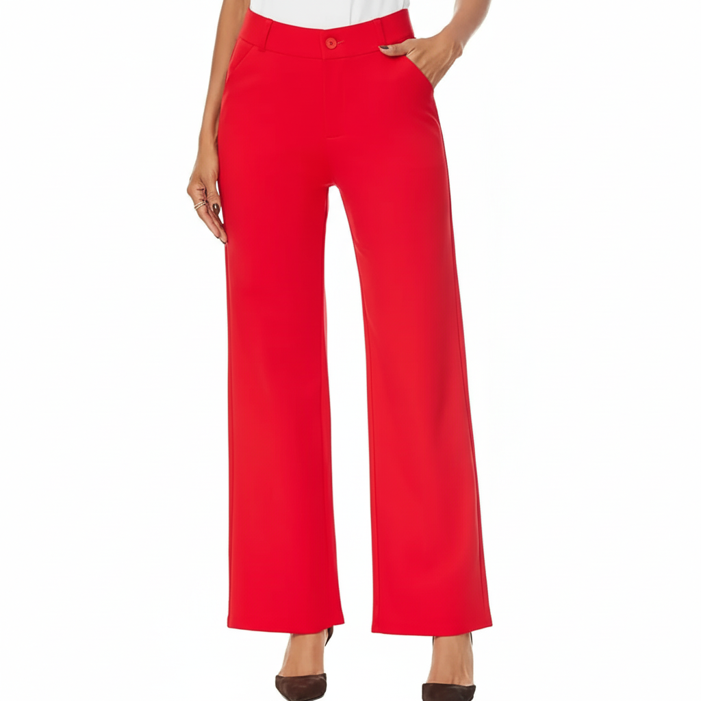 [Copy]High Rise Straight Pants With Button Detail And Pocket For WomenHigh Rise Wide Straight Fit Casual Trousers With Pockets For Women - Image 12