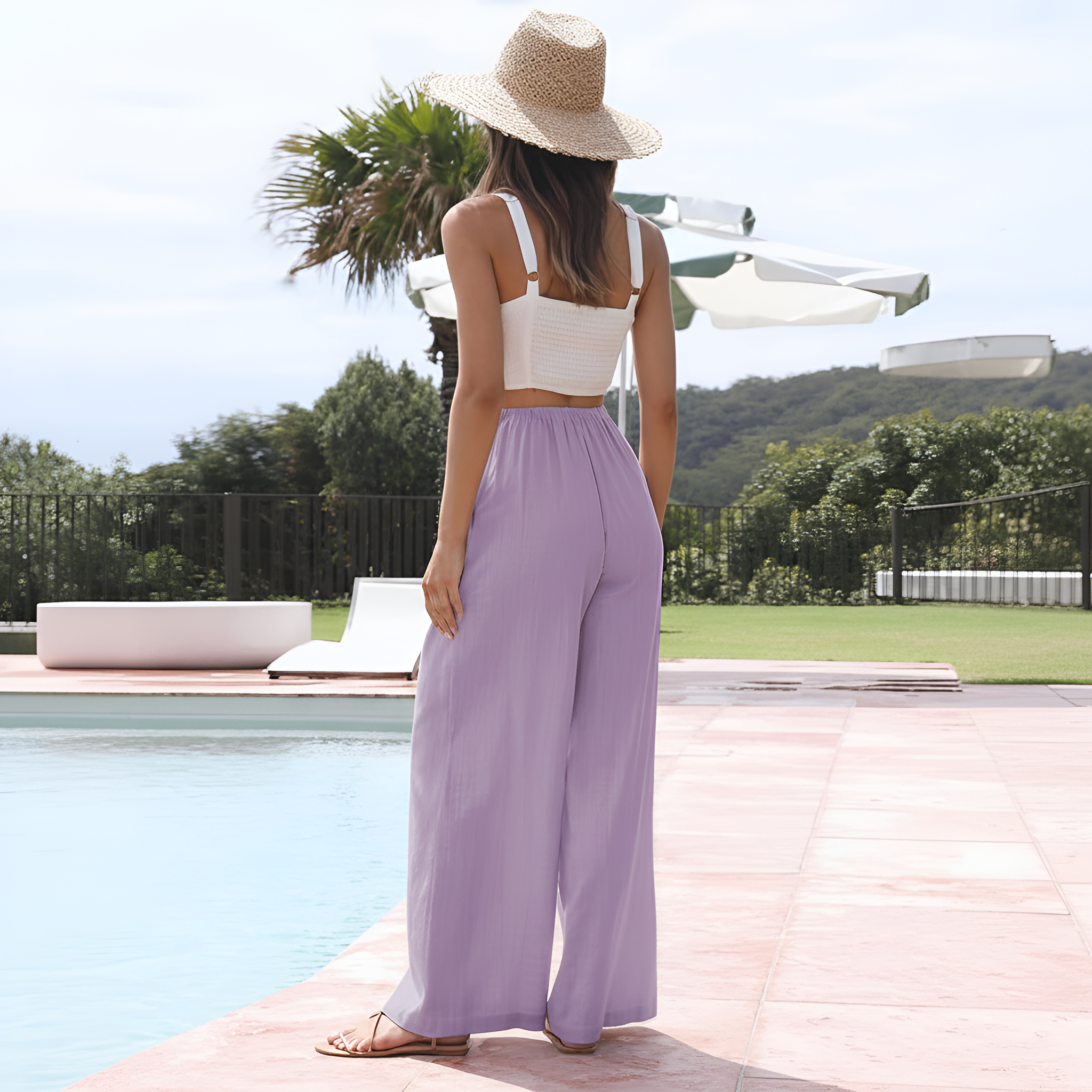 Flowy Summer Wide Fit Beach Palazzo Pants With Pockets For Women