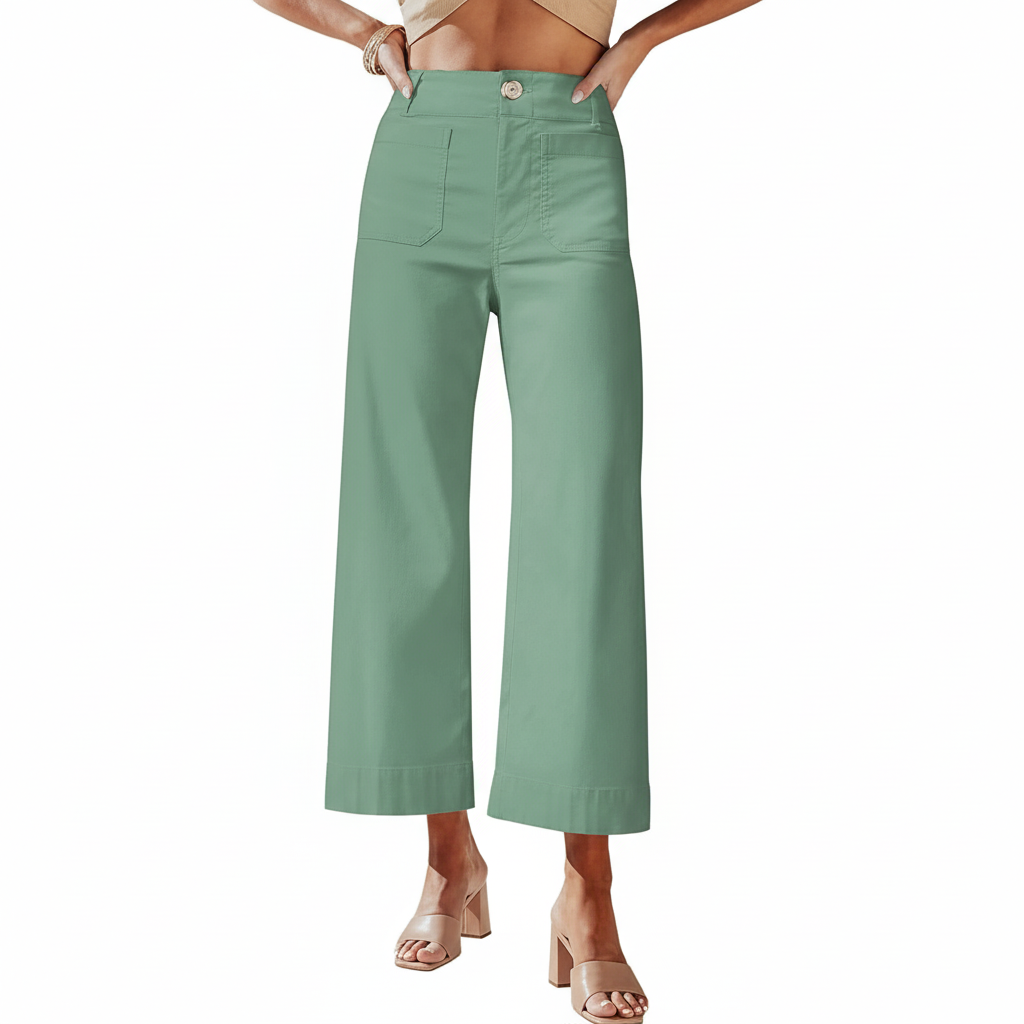 High Waist Cropped Wide PantsHigh Rise Cropped Wide Straight Fit Pants With Pockets  - Image 10