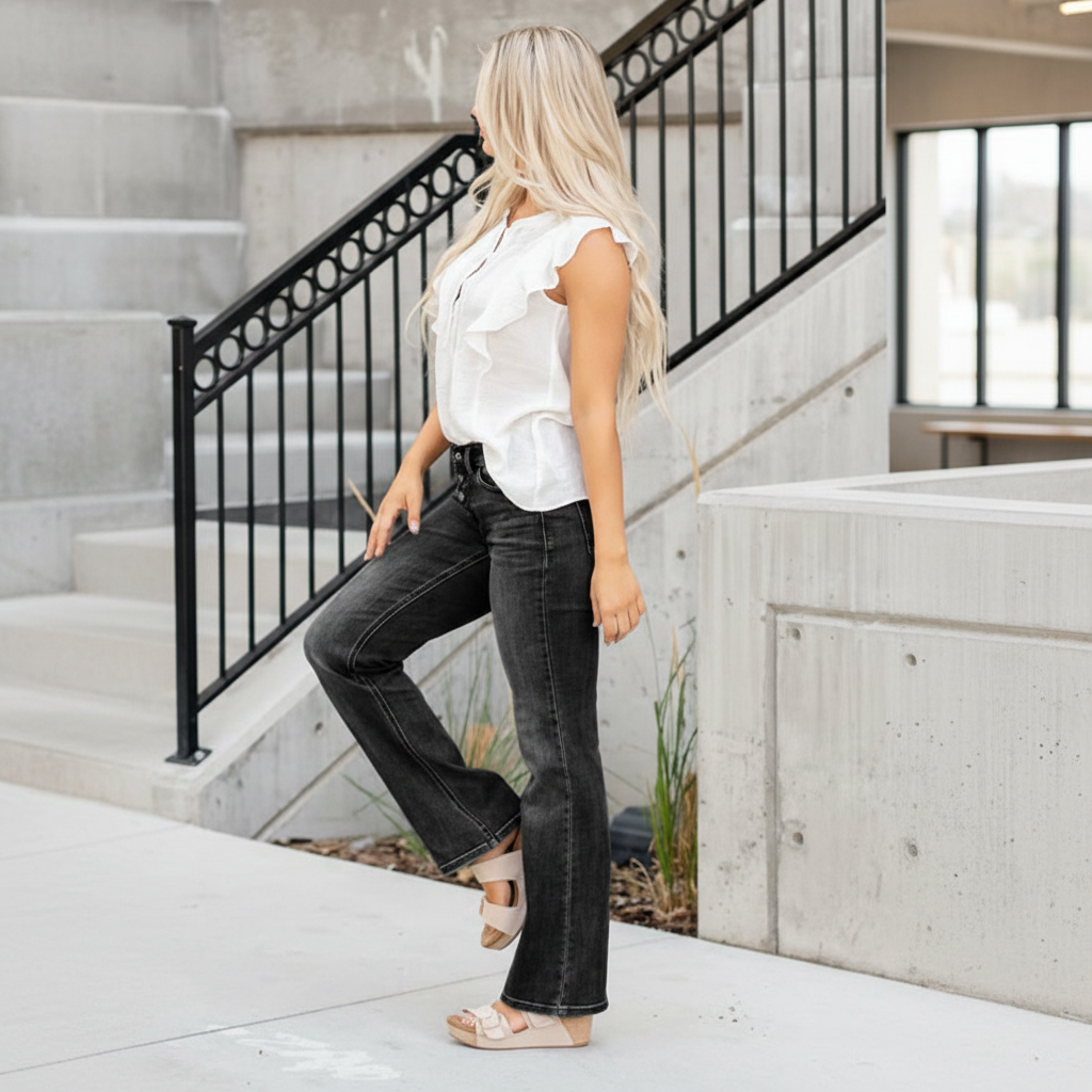 Mid Rise Vintage Button Fly Bootcut Jeans