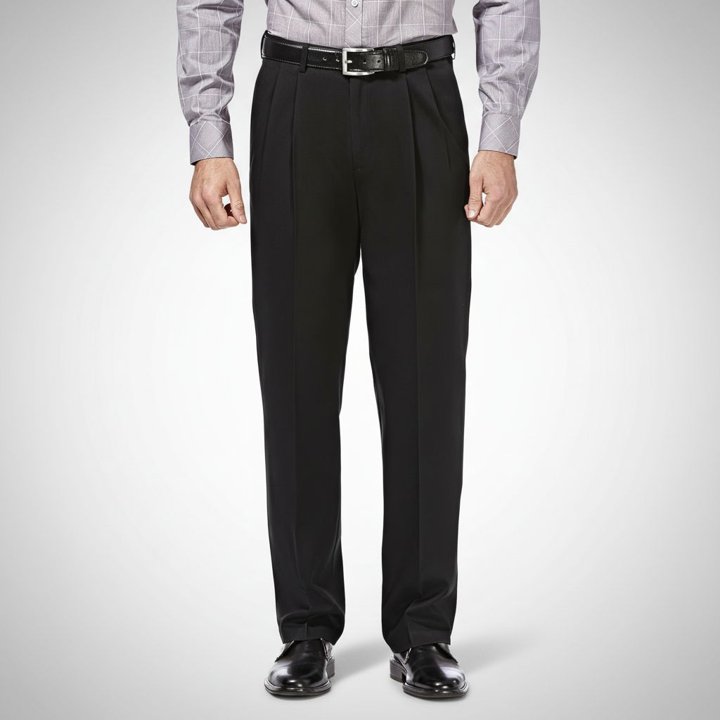 Classic Fit Pleated Pants With No Iron Finish And Clean Look For Men
