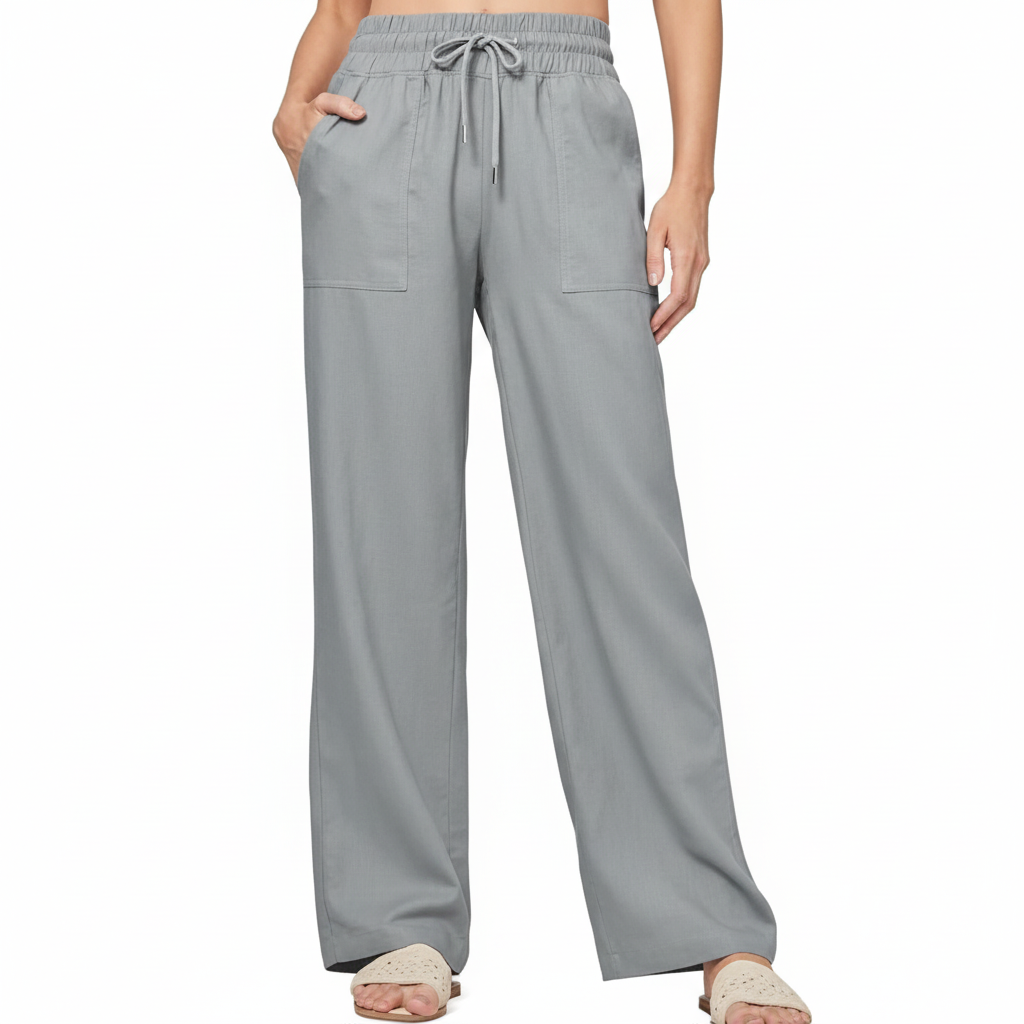 Wide Vertical Casual Textile Pants For WomenWide Fit Casual Summer Palazzo Pants With Pockets For Women  - Image 10