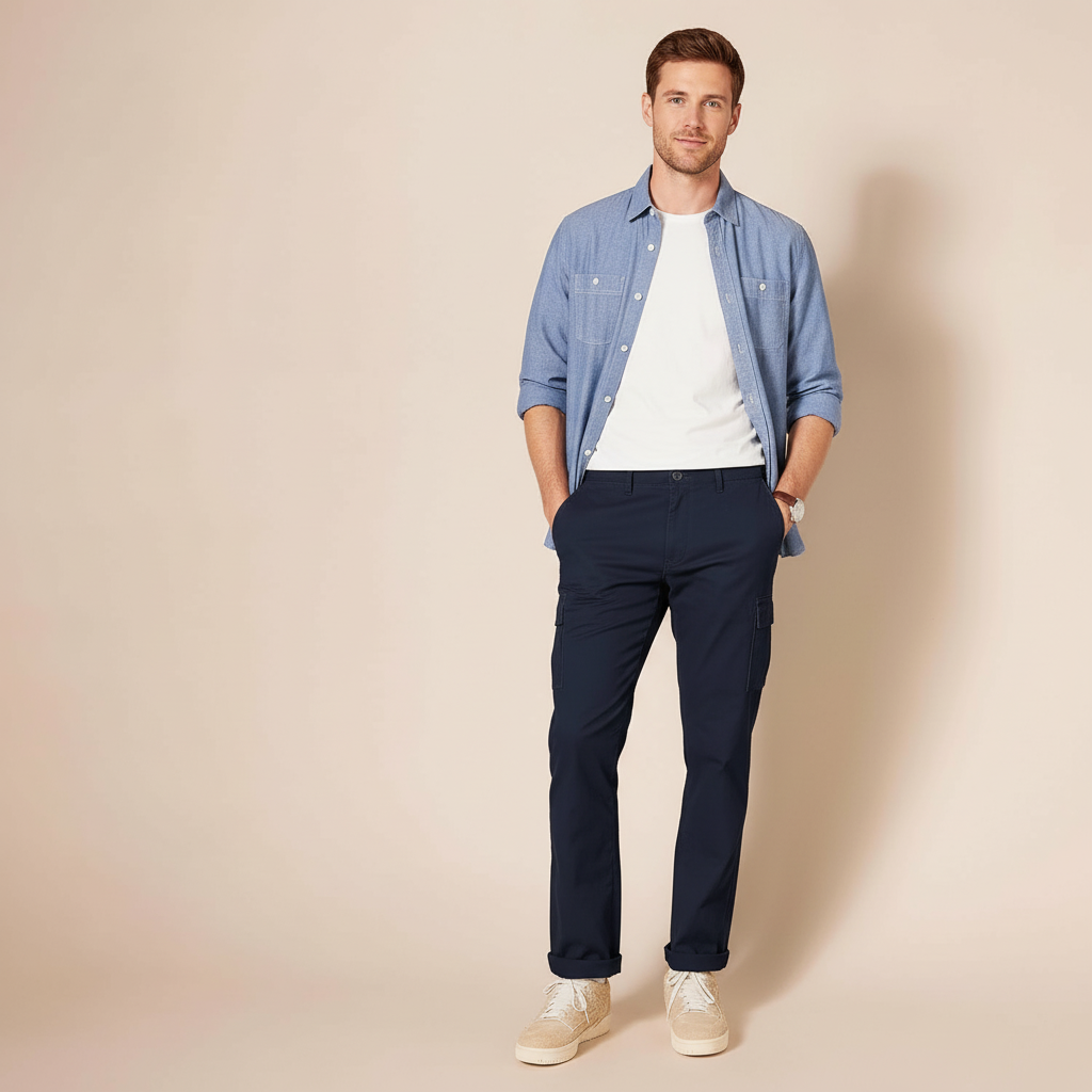 Straight Fit Stretch Cargo Pants for Men