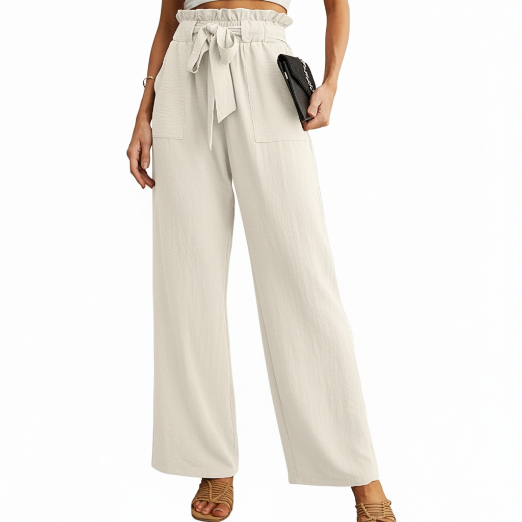 High Rise Adjustable Wide Fit Casual Trousers With Pockets For Women