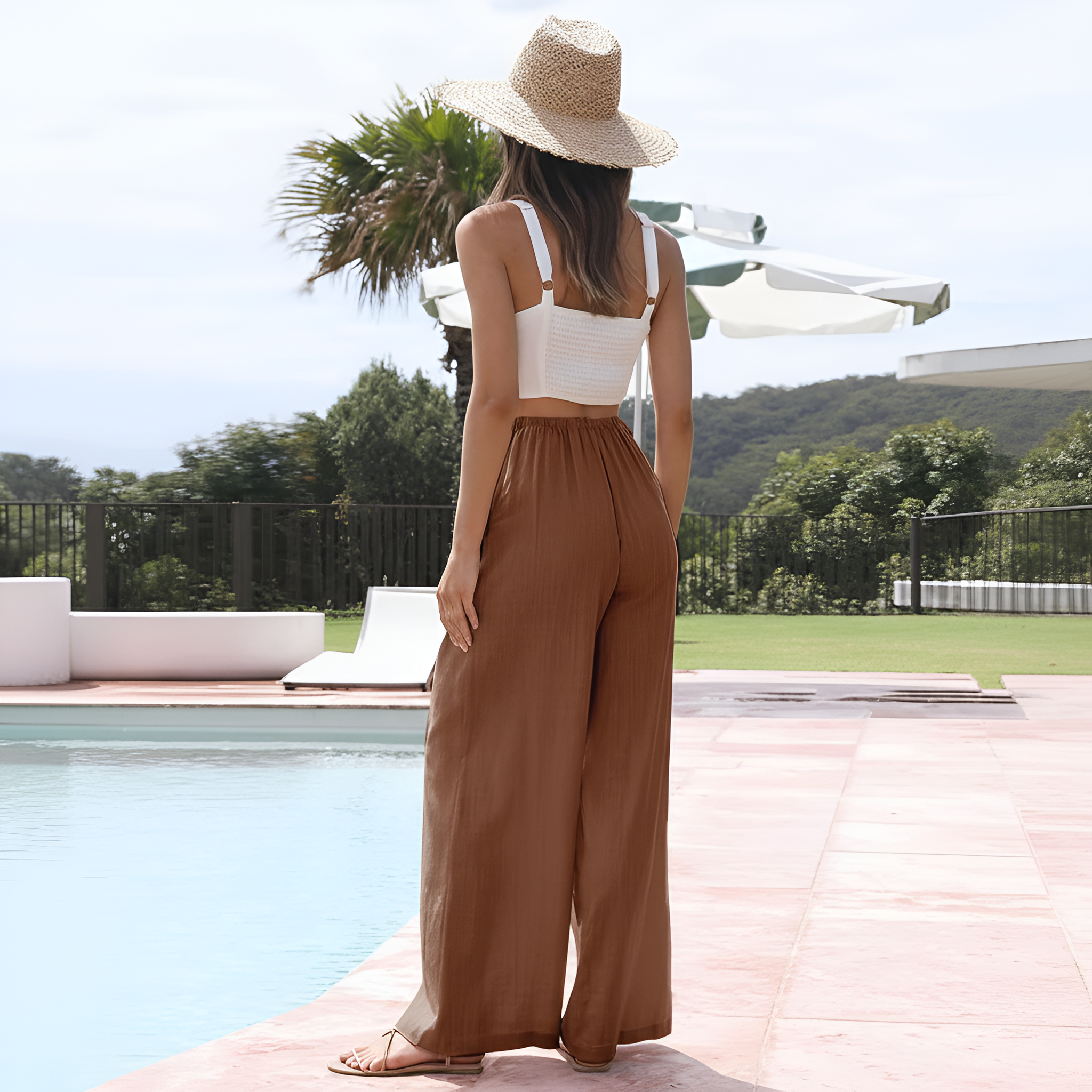 Flowy Summer Wide Fit Beach Palazzo Pants With Pockets For Women