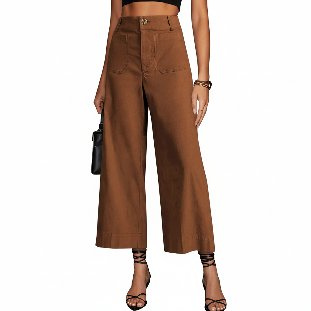 High Waist Cropped Wide PantsHigh Rise Cropped Wide Straight Fit Pants With Pockets  - Image 16