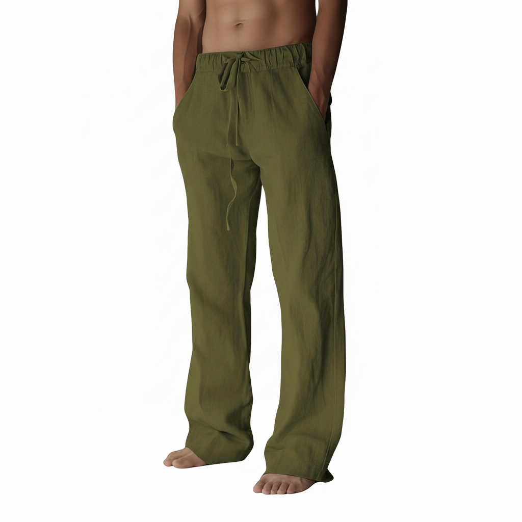 Summer Beach Drawstring Linen Pants for MenSummer Casual Loose Fit Beach Pants With Elastic Drawstring For Men - Image 35